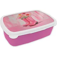 MuchoWow Broodtrommel Roze - Lunchbox Roze - Bloemen - Cowboy - Brooddoos 18x12x6 cm - Brood lunch box - Broodtrommels voor kinderen en volwassenen