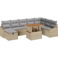 vidaXL Tuinset met 9 zitplaatsen, beige, van polyrotan