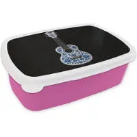 MuchoWow Broodtrommel Roze - Lunchbox Ukelele - Delfts - Blauw - Muziek - Brooddoos 18x12x6 cm - Brood lunch box - Broodtrommels voor kinderen en volwassenen