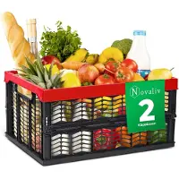 Novaliv inklapbare opbergboxen, stabiel | 2 stuks, 30 liter, rood en zwart, manden, boodschappendoos | Set inklapbare dozen, draagbox, opbergoplossing, boodschappenmanden, manden, opbergruimte, keuken