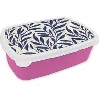 MuchoWow Broodtrommel Roze - Lunchbox Bladeren - Klimop - Donkerblauw - Brooddoos 18x12x6 cm - Brood lunch box - Broodtrommels voor kinderen en volwassenen