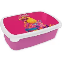 MuchoWow Broodtrommel Roze - Lunchbox Haan - Kleurrijk - Kimono - Roze - Brooddoos 18x12x6 cm - Brood lunch box - Broodtrommels voor kinderen en volwassenen