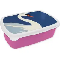 MuchoWow Broodtrommel Roze - Lunchbox Zwaan - Wit - Snavel - Illustratie - Brooddoos 18x12x6 cm - Brood lunch box - Broodtrommels voor kinderen en volwassenen