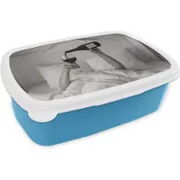 MuchoWow Broodtrommel Blauw - Lunchbox Lakens - Armen - Wijn - Glas - Brooddoos 18x12x6 cm - Brood lunch box - Broodtrommels voor kinderen en volwassenen