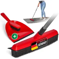 Novaliv Rubberen bezem met telescopische steel & stoffer en blik set Kappersbezemset Rubberen knopbezem Hondenhaarverwijderaar Bezem Parketbezem voor binnen Tapijtbezem Vloertrekker Huishoudbezem Wonderbezem
