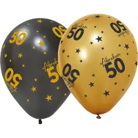 We Fiesta 12 ballonnen 12" 3 met goud / 3 zwart - Abraham Golden Celebrations - Versiering Slinger Feestdecoratie Decoratie Verjaardag Jubileum Ballon Feest