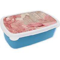 MuchoWow Broodtrommel Blauw - Lunchbox City - Car - Pink - Brooddoos 18x12x6 cm - Brood lunch box - Broodtrommels voor kinderen en volwassenen