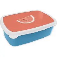 MuchoWow Broodtrommel Blauw - Lunchbox Watermeloen - Lijnen - Koraalrood - Brooddoos 18x12x6 cm - Brood lunch box - Broodtrommels voor kinderen en volwassenen