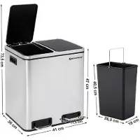 Mira Home Pedaalemmer – 2-in-1 Pedaalemmer – Modern – Roestvrij Staal – Zilver - 41.5x34x48.5