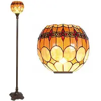 Clayre & Eef Tiffany vloerlamp, Ø 27x184 cm, bruin, geel glas