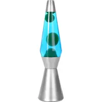 I-Total Lavalamp - Lava Lamp - Sfeerlamp - 40x11 cm - Glas/Aluminium - 30W - Blauw met groene Lava - Zilvergrijs - XL1787