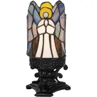 Clayre & Eef Tiffany tafellamp Engel, diameter 13 cm, hoogte 25 cm, grijs glas