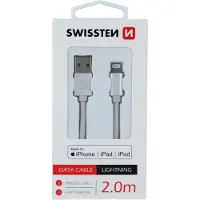 Swissten Lightning naar USB MFI Gecertificeerd kabel - 2M - Gevlochten kabel geschikt voor iPhone 7/8/X/11/12/13/14 - Zilver