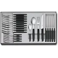Victorinox Swiss Army Swiss Modern 6.9093.12W.24, 24-delige bestekset met steakmes, zwart