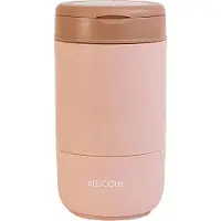 Intirilife Lunch Box Muesli Mok met twee aparte compartimenten met deksel Lus Lepel Roze - 270/370 ml inhoud - Thermocontainer Opbergdoos voor soepen Yoghurt eten Warm houden container