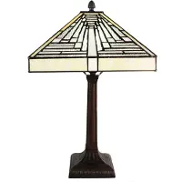 Clayre & Eef Tiffany tafellamp, 31x31x48 cm, wit, grijs, glas