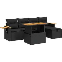 vidaXL 6-delige tuinmeubelset met kussens, zwart, polyrotan