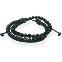 LGT JWLS Natuursteen en Leren Armbandenset - Zwart - Heren Sieraden - Agaat en Leder - voor Mannen
