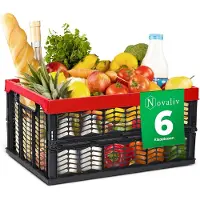 Novaliv Opvouwbare dozen opvouwbaar stevig 6x 30L rood zwarte manden boodschappenbox opvouwbare dozen set draagdoos opbergmanden boodschappenmanden manden opbergkeuken