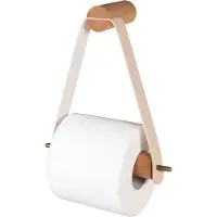 QUVIO Toiletrolhouder - Hout en leer