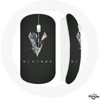 MANIACASE Draadloze Muis Vikings Serie Seizoen 6 logo V Zwaard Grijs Op Zwarte Achtergrond