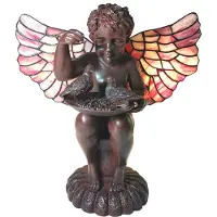 Clayre & Eef Tiffany tafellamp Engel, 41x26 cm, bruin, roze glas
