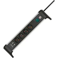 Brennenstuhl Alu-Office-Line stekkerdoos 4-voudig penaarde met USB (stekkerblok voor op het bureau met 1,8 m kabel en schakelaar, Made in Germany)