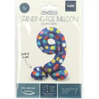 Folat Staande folieballon colorful dots cijfer 9 - 72cm