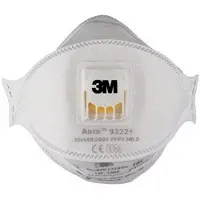 3M Stofmasker Aura Cool Flow 9322+, type FFP2, 94% deeltjesfiltratie, met ventiel, 3-delig ontwerp, plat opvouwbaar, wit, 10 stuks
