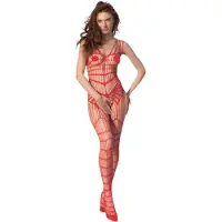 Passion BS102 - open bodystocking - netstof - rood - S-L