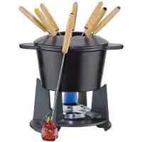 Spring Fondueset GRENOBLE Gietijzer Zwart Geëmailleerd met Rechaud en 8 Vorken, Fondue Set, Zwart