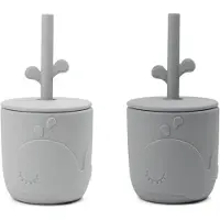Done by Deer Wally beker met peekaboo rietje 2-pack Grijs