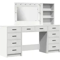 vidaXL Kaptafel met spiegellichten met lade 3 pcs Wit Bewerkt hout