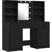 vidaXL Dressing tafel set met LED 3 pcs Zwart Eiken Bewerkt hout