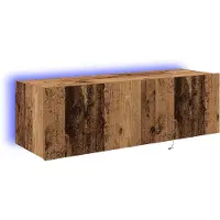 vidaXL - TV - Wandkast - met - LED - 2 - pcs - Oudhout - 100 - x - 35 - x - 31 - cm - Bewerkt - hout
