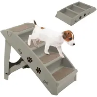 Coast Pet trappen met 4 stappen draagbare klimladder veilig honderd helling 62,5 x 38 x 49 cm grijs