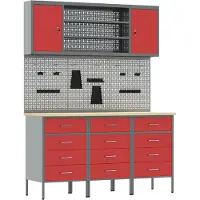 vidaXL Werk Cabinet met lade 7 st Rood Engineered hout en staal
