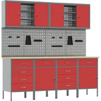 vidaXL Werkbank met laden, 10 stuks, rood, voor ingenieurs, van hout en staal