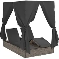 vidaXL Dubbele ligstoel Grijs 205 x 129 x 200 cm poly rattan