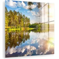 MuchoWow Glasschilderij 50x50 cm - Schilderij acrylglas - Water - Bomen - Natuur - Foto op glas - Muurdecoratie woonkamer - Wanddecoratie slaapkamer - Schilderijen