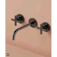 Hotbath Chap C105TEXT afbouwdeel inbouw wastafelkraan met 20cm uitloop gepolijst zwart PVD