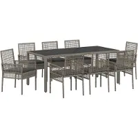 vidaXL Tuin Eettafel Set 9 st Grijs poly rattan