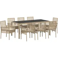 vidaXL Tuin Eettafel Set 9 st Beige poly rattan