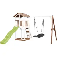 Axi Beach Tower Speeltoren met Roxy Nestschommel Bruin/wit - Limoen groene Glijbaan