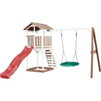 Axi Beach Tower Speeltoren met Summer Nestschommel Bruin/wit - Rode Glijbaan