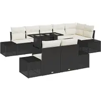 vidaXL Tuinbank Set met opslag 9 pcs Zwart Poly rattan