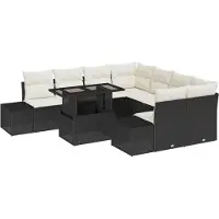 vidaXL Tuinbank Set 9 st Zwart en Crème poly rattan