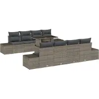 vidaXL Tuinbank Set 9 st Grijs Poly Rattan en Poedergecoat Staal