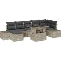 vidaXL Tuinbank Set 8 st Lichtgrijs poly rattan