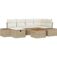 vidaXL Tuinbank Set met kussen met opslag 7 pcs Beige Poly rattan